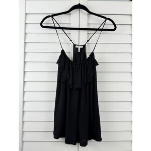 Joie Silk Camisole Top Women L Black Ruffle Racerback Spaghetti Strap